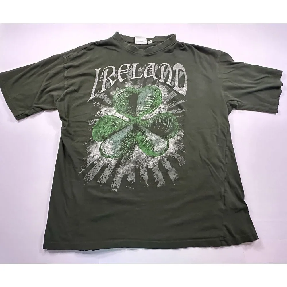 Vtg Ireland Destination T-Shirt Green‎ Graphic Y2K Vibe XL